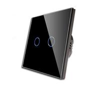 CNBINGO Doble Light Switch Negro, Touch Switch, panel de vidrio del sistema táctil y LED de estado, no se requiere un conductor neutral, interruptor de 2 bandas de 1 vía, AC 240 V, 500 W/bandas de