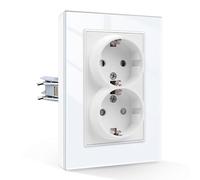 CNBINGO Enchufe doble de cristal empotrado, 2 enchufes, empotrado, doble enchufe de pared con abrazadera de enchufe, color blanco