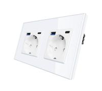 CNBINGO Enchufe doble Schuko con puerto USB A y tipo C, enchufe de pared doble empotrado, 16 A, color blanco