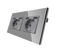 CNBINGO Enchufe double puertos USB (Tipo-A 2.1 Amp total) - Enchufe de pared de contacto de protección de diseño simple con marco de vidrio - Toma USB de empotrar en Gris