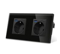 CNBINGO Enchufe double puertos USB (Tipo-C y Tipo-A 3.1 Amp total) - Enchufe de pared de contacto de protección de diseño simple con marco de vidrio - Toma USB de empotrar en Negro