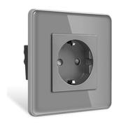 CNBINGO Enchufe empotrable individual con protección para niños, de cristal, enchufe Schuko, color gris