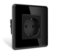 CNBINGO Enchufe empotrable individual con protección para niños de cristal Schuko, color negro