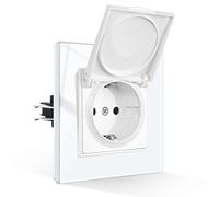 CNBINGO Enchufe impermeable con tapa abatible, Schuko empotrado con garras, enchufe individual con tapa, cristal blanco, 1 compartimento, 16 A, 250 V