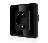 CNBINGO Enchufe individual de cristal empotrable - simplemente enchufe Schuko con placa de cristal curvado 2,5D - 16 Amp - Enchufe de pared con seguridad para niños - 1 compartimento negro