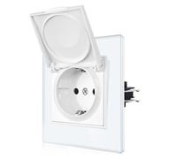 CNBINGO Enchufe individual resistente al agua con tapa, enchufe Schuko con garras, enchufe individual de pared con cristal - Enchufe estándar de la UE empotrado con tapa abatible - 1 compartimento