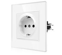 CNBINGO Enchufe Schuko con garras - Enchufe individual de pared con cristal - 16 A estándar de la UE enchufe empotrado con seguridad para niños - 1 compartimento blanco