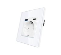 CNBINGO Enchufe Schuko con puerto USB tipo A y tipo C, enchufe de pared individual empotrable, enchufes de 16A de cristal, color blanco