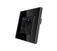 CNBINGO Enchufe Schuko con USB tipo A y puerto tipo C, enchufe de pared empotrable individual, enchufes de vidrio de 16A, color negro
