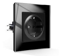 CNBINGO Enchufe Schuko empotrable con garras, enchufe con cristal templado, color negro, enchufe de pared con contacto de protección, 1 compartimento, 16 A, 250 V