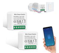 CNBINGO - Interruptor de iluminación inteligente WLAN, mini módulo de relé de pared, basculante, compatible con Alexa Echo, Google Assistant, soporte de 1 o 2 vías, conductor neutro requerido