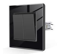 CNBINGO Interruptor de luz empotrado, moderno interruptor de luz negro de cristal con abrazadera de enchufe, 2 vías de 1 vía, negro