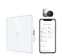 CNBINGO Interruptor de luz inteligente, interruptor táctil WiFi funciona con Alexa y Google Home, control multi aplicación, interruptor de pared de cristal empotrado, no requiere cable neutro