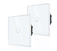 CNBINGO - Interruptor de luz táctil de 1 vía, interruptor de pared blanco con panel de vidrio y retroiluminación LED de estado, no requiere cable neutro, 500 W/Fach, 1 interruptor,1-Gang, 2-Pack
