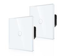 CNBINGO Interruptor de luz táctil de 2 vías, interruptor de pared blanco con panel de vidrio y retroiluminación LED de estado, no requiere cable neutro, solo empareja con esta serie de interruptores