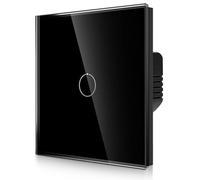 CNBINGO Interruptor de luz táctil de 2 vías - Interruptor de pared de 1 vía negro con panel de cristal y luz LED de estado - No se requiere cable neutro - Solo se empareja con esta serie de
