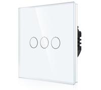 CNBINGO Interruptor de luz táctil empotrado en blanco - Interruptor de pared triple con LED de estado y panel de cristal - No requiere neutro - Interruptor táctil de 3 vías - 500 W/compartimento