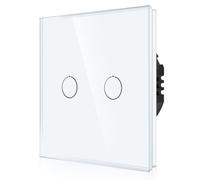 CNBINGO Interruptor de luz táctil empotrado en color blanco - Interruptor de pared doble con LED de estado y panel de cristal - No requiere cable neutro - Interruptor táctil doble - 500 W