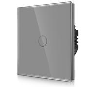 CNBINGO Interruptor de luz táctil empotrado en color gris - Interruptor de pared sencillo con LED de estado y panel de cristal - No requiere cable neutro - 1 interruptor táctil - 500 W/compartimento