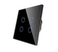 CNBINGO Interruptor de luz táctil empotrado, interruptor de pared cuádruple en negro, superficie háptica, interruptor táctil con panel de cristal y LED de estado, 500 W/compartimento