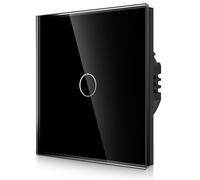 CNBINGO Interruptor táctil de luz empotrado en negro - interruptor de pared simple con LED de estado y panel de cristal - no se requiere conductor neutro - interruptor táctil de 1 vía - 500 W/vía