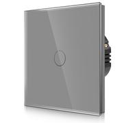 CNBINGO Interruptor táctil empotrado en gris - Interruptor de luz simple con LED de estado y panel de cristal - 1 interruptor de pared - par solo con esta serie de interruptores