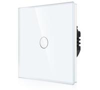 CNBINGO Interruptor táctil en blanco para instalación empotrada - Interruptor de pared simple con LED de estado y panel de cristal - No se requiere conductor neutro - Interruptor táctil de 1 vía - 500