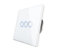 CNBINGO Interruptor triple Blanco, interruptor táctil, panel de vidrio de sistema táctil un LED de estado, no se requiere un conductor neutral, interruptor 3 bandas de 1 vía, AC 240 V, 500 W/sujeto