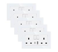 CNBINGO Paquete de 5 enchufes dobles con USB, enchufes dobles con USB A y tipo C, enchufe eléctrico de pared blanco