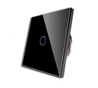CNBINGO Single Light Switch Negro, Touch Switch, panel de vidrio del sistema táctil y LED de estado, no se requiere un conductor neutral, interruptor de 1 bandas de 1 vía, AC 240 V, 500 W/bandas de