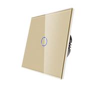 CNBINGO Single Light Switch Oro, Touch Switch, panel de vidrio del sistema táctil y LED de estado, no se requiere un conductor neutral, interruptor de 1 bandas de 1 vía, AC 240 V, 500 W/bandas de