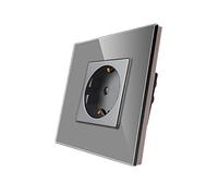 CNBINGO Single Socket 16 Amp con panel de vidrio endurecido Gris, protección infantil, material de fuego de fuego, enchufe Schuko estándar