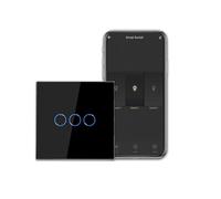 CNBINGO Smart Touch - Interruptor de luz para trabajar con Alexa, Google Assistant, con panel de cristal, interruptor de pared triple en color negro, cable neutro, 600 W