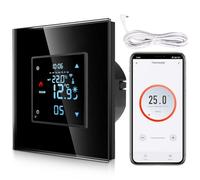 CNBINGO Termostato inteligente empotrado con sonda, termostato digital para calefacción por suelo radiante y caldera, compatible con Alexa y Google Assistant, control por voz, color negro con marco de