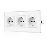 CNBINGO Toma Schuko con borne enchufable, Toma de Pared Triple, Cristal, 16 A, Toma estándar UE, empotrable, 3 vías, Color Blanco