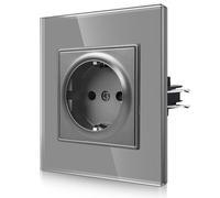 CNBINGO Toma Schuko con Terminal enchufable Toma de Pared Simple Panel de Cristal 16 A Toma estándar de la UE Empotrado 1 Compartimento Gris