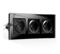 CNBINGO Toma triple con 1 puerto USB-A y 1 puerto Tipo-C (máx. 2,1 Amp total), toma de conexión USB de empotrar, toma con marco de cristal en Negro, toma de pared de 3 vías con terminal enchufable