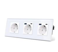 CNBINGO - Toma triple de cristal con 4 puertos USB, 2 x (tipo C y tipo A 20 W) - Schuko Empotrada Blanca - Contacto de protección - Pared con marco