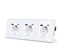 CNBINGO - Toma triple de cristal con 6 puertos USB, 3 enchufes tipo C y A, carga rápida de 20 W, Schuko empotrada blanca con contacto de protección