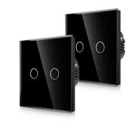 CNBINGO Touch - Juego de 2 interruptores de pared empotrados en color negro - Interruptor de luz doble con LED de estado y panel de cristal - 2 interruptores de pared - par solo con esta serie de