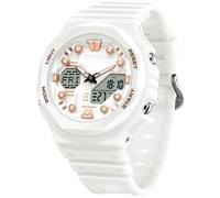 CNBRO Reloj de pulsera para hombre, transparente, analógico, deportivo, digital, con cronómetro, alarma, cuenta regresiva, LED, impermeable, casual, correa de silicona, para hombre, Oro rosa blanco