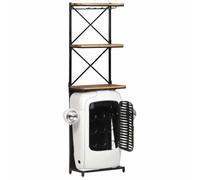 Cnetta para vinos de tractor blanca, 49 x 31 x 172 cm, mango crudo | 9 botelleros, 2 estantes, madera de mango en bruto, acabado y metal, dispositivo de fijación a la pared