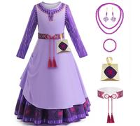 Cnexmin Wish Asha - Disfraz de niña, vestido de princesa Asha para niños, con accesorios, Halloween, Navidad, cumpleaños, fiesta, carnaval, cosplay, vestido de noche, color morado 6-7 años/120