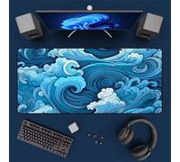 CNfhFRY Alfombrilla de ratón Larga for Teclado y con diseño Abstracto Ondas Azules, Lavable Base Goma Antideslizante(1200x600x3mm)