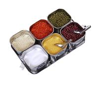CNfhFRY Caja de especias rectangular acero inoxidable con múltiples compartimentos, frascos separables for, tapa y salero/azucarero(6 Compartment)