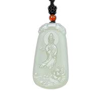 CNfhFRY colgante, Collar con colgante de jadeíta verde natural, la imagen Guanyin del Mar China Meridional y tallada en un lado