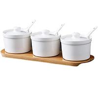 CNfhFRY Juego de 3 tarros cerámica nórdica for condimentos: salero, azucarero y otros artículos cocina. Incluye caja almacenamiento for especias