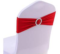 CNFQ 50 Bandas de Silla elástica, Decorativas para sillas, sin Necesidad de atarse, decoración de Boda, Fiesta Bautismo (50, Rojo)