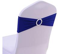 CNFQ - 50 Bandas de Silla elástica, Decorativas para sillas, sin Necesidad de atarse, decoración de Boda, Fiesta Bautismo,Banda de poliéster Decorados con Hebillas de Diamante (50, Azul Real)