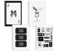 CNhoqc Cuaderno de espiral negro - 4 piezas A5 negro acuarela coqueta arco cóctel universidad páginas rayadas papel rayado espiral diario tapa dura cuaderno de asignaturas de diario de trabajo